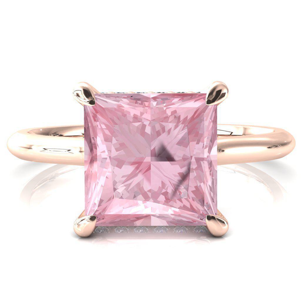 Janey Princess Pink Sapphire 4 Prongs Claw Floating Halo Inverted Cathedral Ring-FIRE & BRILLIANCE