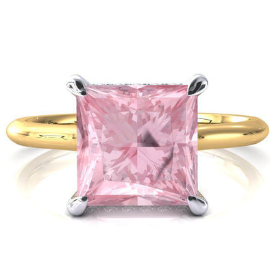 Janey Princess Pink Sapphire 4 Prongs Claw Floating Halo Inverted Cathedral Ring-FIRE & BRILLIANCE