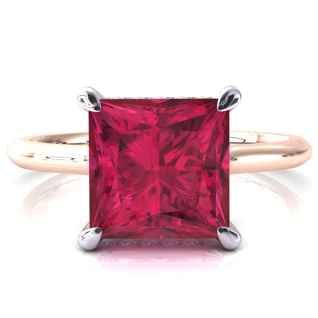 Janey Princess Ruby 4 Prongs Claw Floating Halo Inverted Cathedral Ring-FIRE & BRILLIANCE