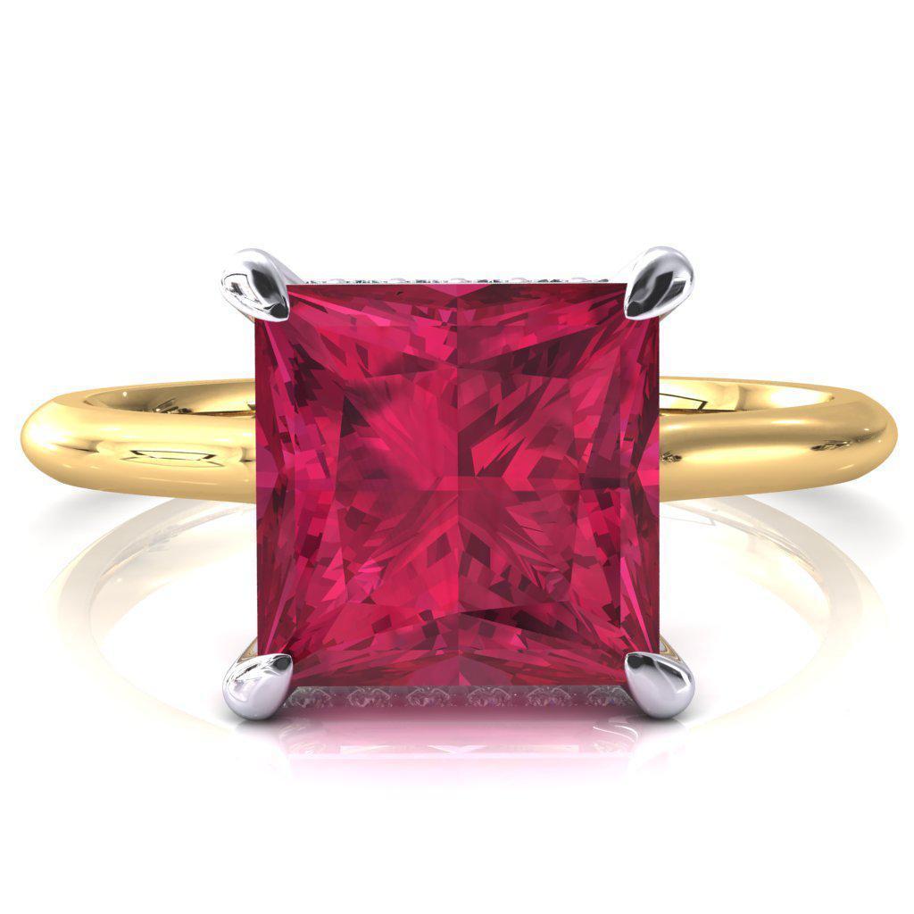 Janey Princess Ruby 4 Prongs Claw Floating Halo Inverted Cathedral Ring-FIRE & BRILLIANCE