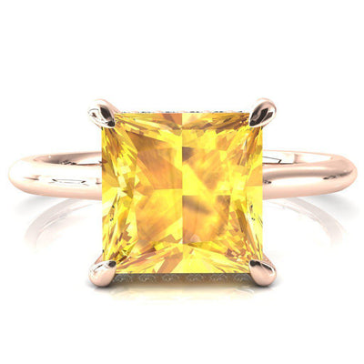 Janey Princess Yellow Sapphire 4 Prongs Claw Floating Halo Inverted Cathedral Ring-FIRE & BRILLIANCE