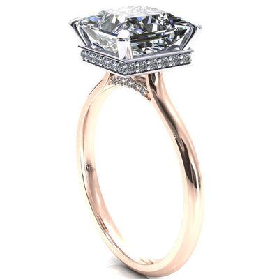 Janey Princess/Square Moissanite 4 Prongs Claw Floating Halo Inverted Cathedral Ring-FIRE & BRILLIANCE