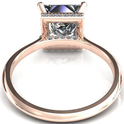 Janey Princess/Square Moissanite 4 Prongs Claw Floating Halo Inverted Cathedral Ring-FIRE & BRILLIANCE