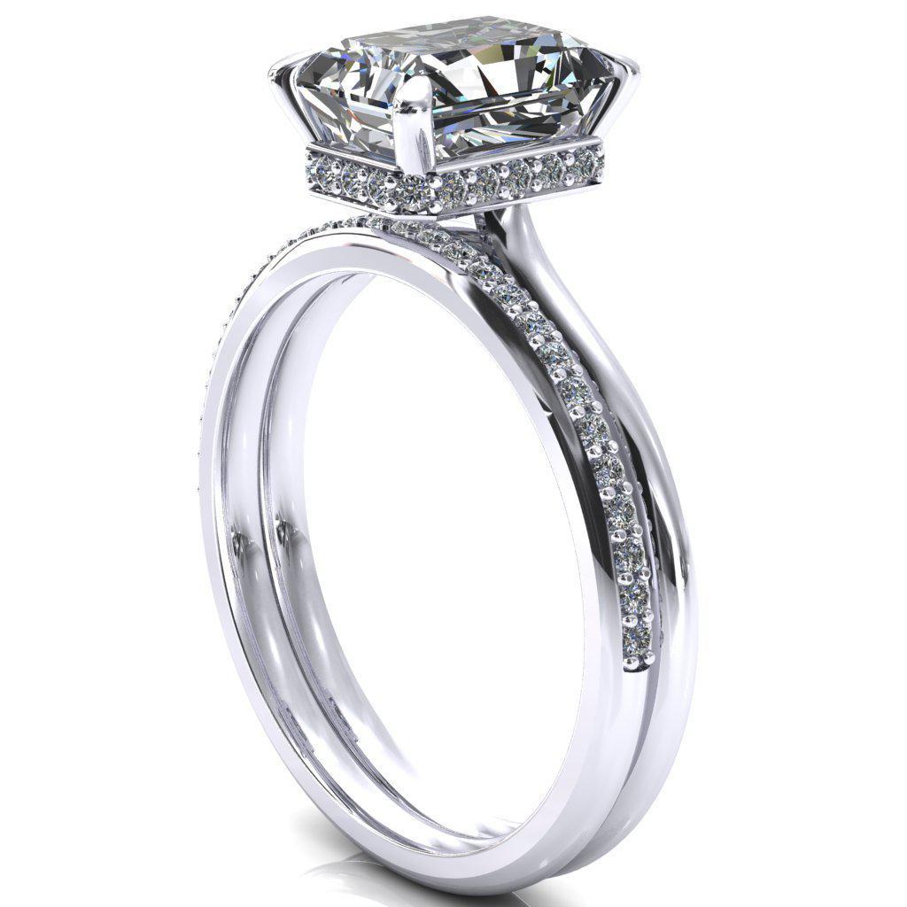 Janey Radiant Moissanite 4 Prongs Claw Floating Halo Inverted Cathedral Ring-FIRE & BRILLIANCE