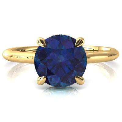 Janey Round Alexandrite 4 Prongs Claw Floating Halo Inverted Cathedral Ring-FIRE & BRILLIANCE