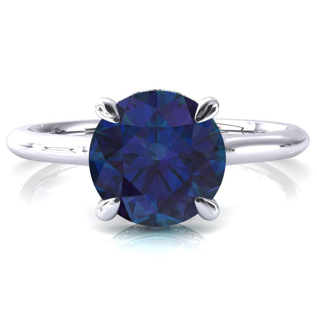 Janey Round Alexandrite 4 Prongs Claw Floating Halo Inverted Cathedral Ring-FIRE & BRILLIANCE