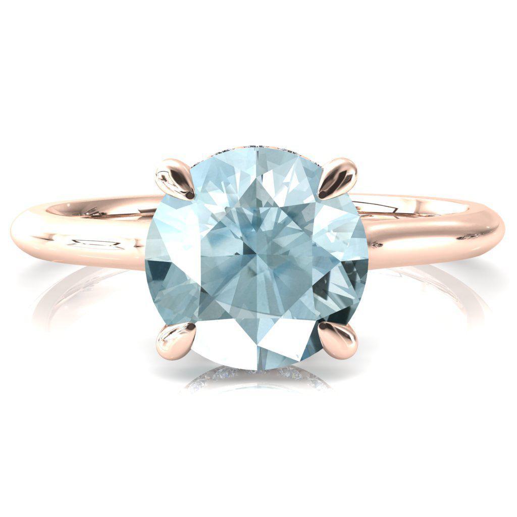 Janey Round Aqua Blue Spinel 4 Prongs Claw Floating Halo Inverted Cathedral Ring-FIRE & BRILLIANCE