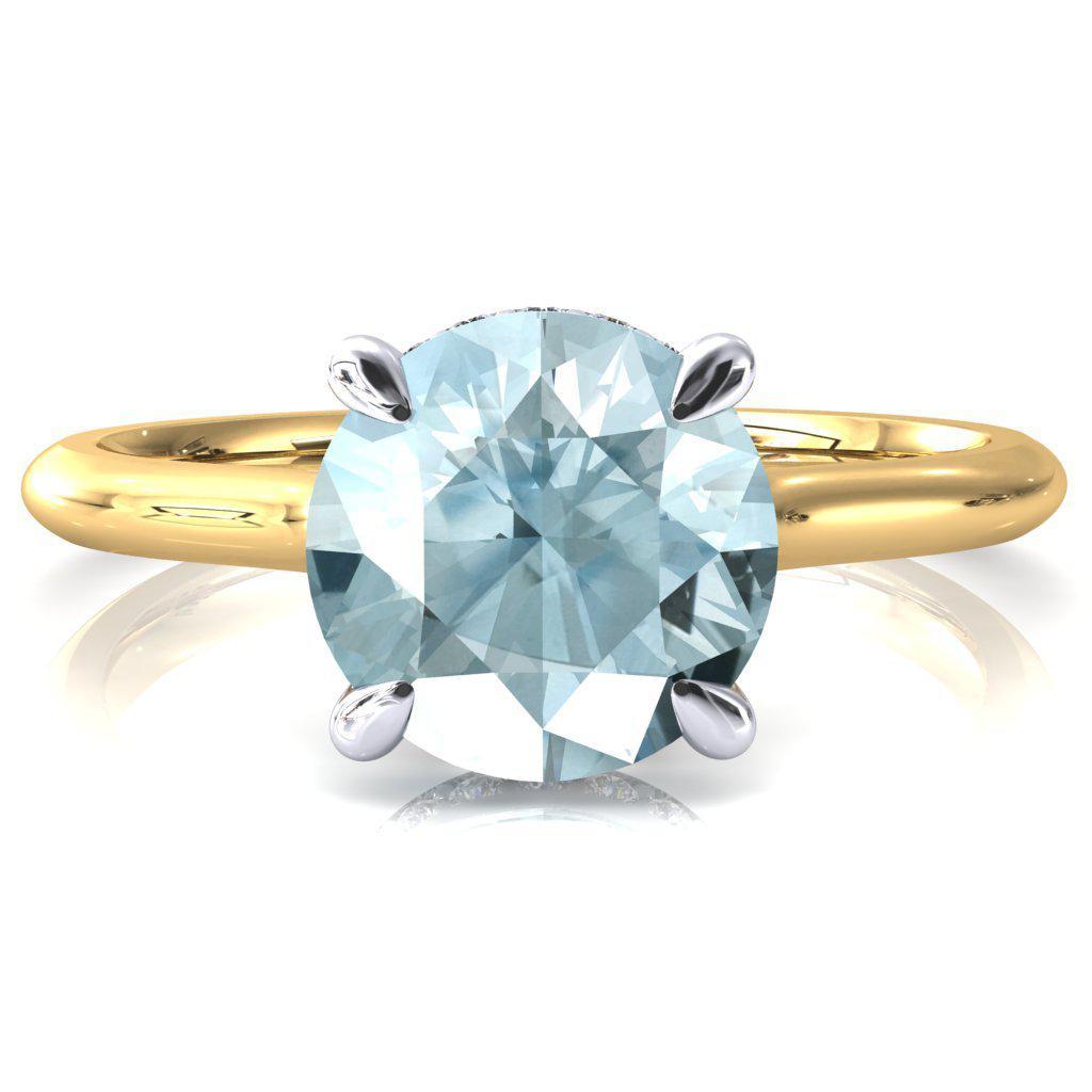 Janey Round Aqua Blue Spinel 4 Prongs Claw Floating Halo Inverted Cathedral Ring-FIRE & BRILLIANCE