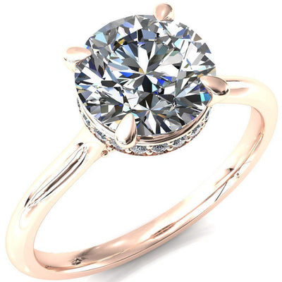 Janey Round Moissanite 4 Prongs Claw Floating Halo Inverted Cathedral Ring-FIRE & BRILLIANCE