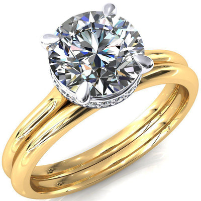 Janey Round Moissanite 4 Prongs Claw Floating Halo Inverted Cathedral Ring-FIRE & BRILLIANCE