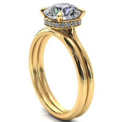 Janey Round Moissanite 4 Prongs Claw Floating Halo Inverted Cathedral Ring-FIRE & BRILLIANCE