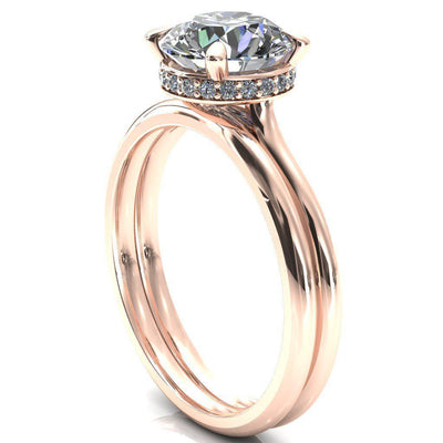 Janey Round Moissanite 4 Prongs Claw Floating Halo Inverted Cathedral Ring-FIRE & BRILLIANCE