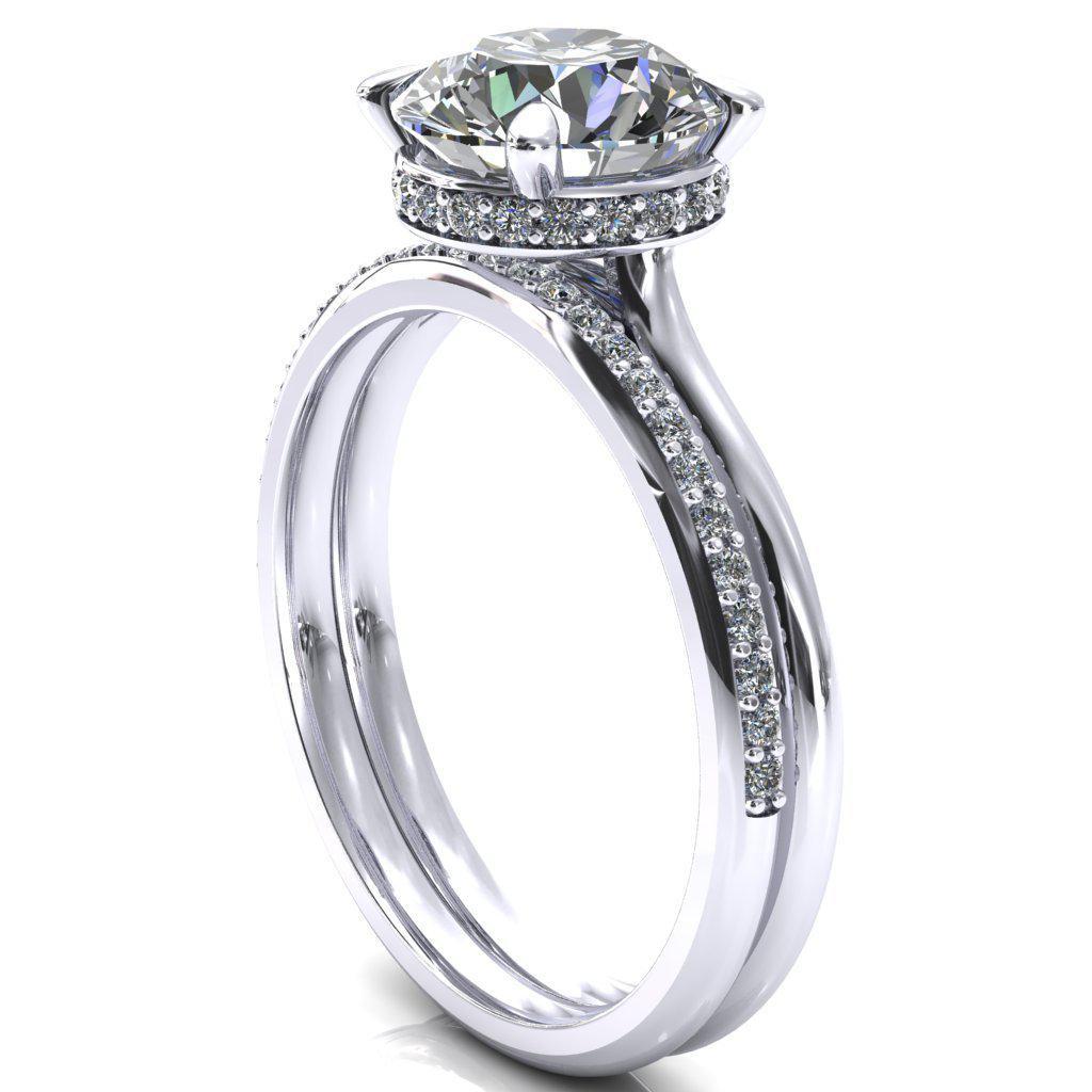 Janey Round Moissanite 4 Prongs Claw Floating Halo Inverted Cathedral Ring-FIRE & BRILLIANCE