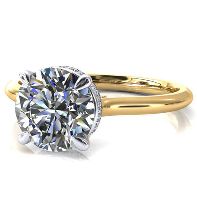 Janey Round Moissanite 4 Prongs Claw Floating Halo Inverted Cathedral Ring-FIRE & BRILLIANCE