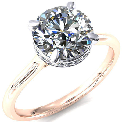 Janey Round Moissanite 4 Prongs Claw Floating Halo Inverted Cathedral Ring-FIRE & BRILLIANCE