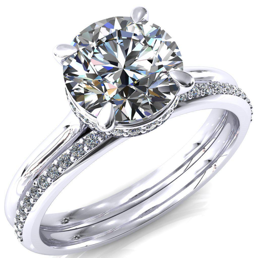 Janey Round Moissanite 4 Prongs Claw Floating Halo Inverted Cathedral Ring-FIRE & BRILLIANCE