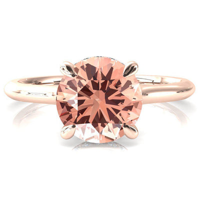 Janey Round Champagne Sapphire 4 Prongs Claw Floating Halo Inverted Cathedral Ring-FIRE & BRILLIANCE
