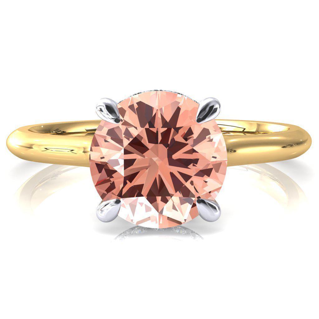 Janey Round Champagne Sapphire 4 Prongs Claw Floating Halo Inverted Cathedral Ring-FIRE & BRILLIANCE