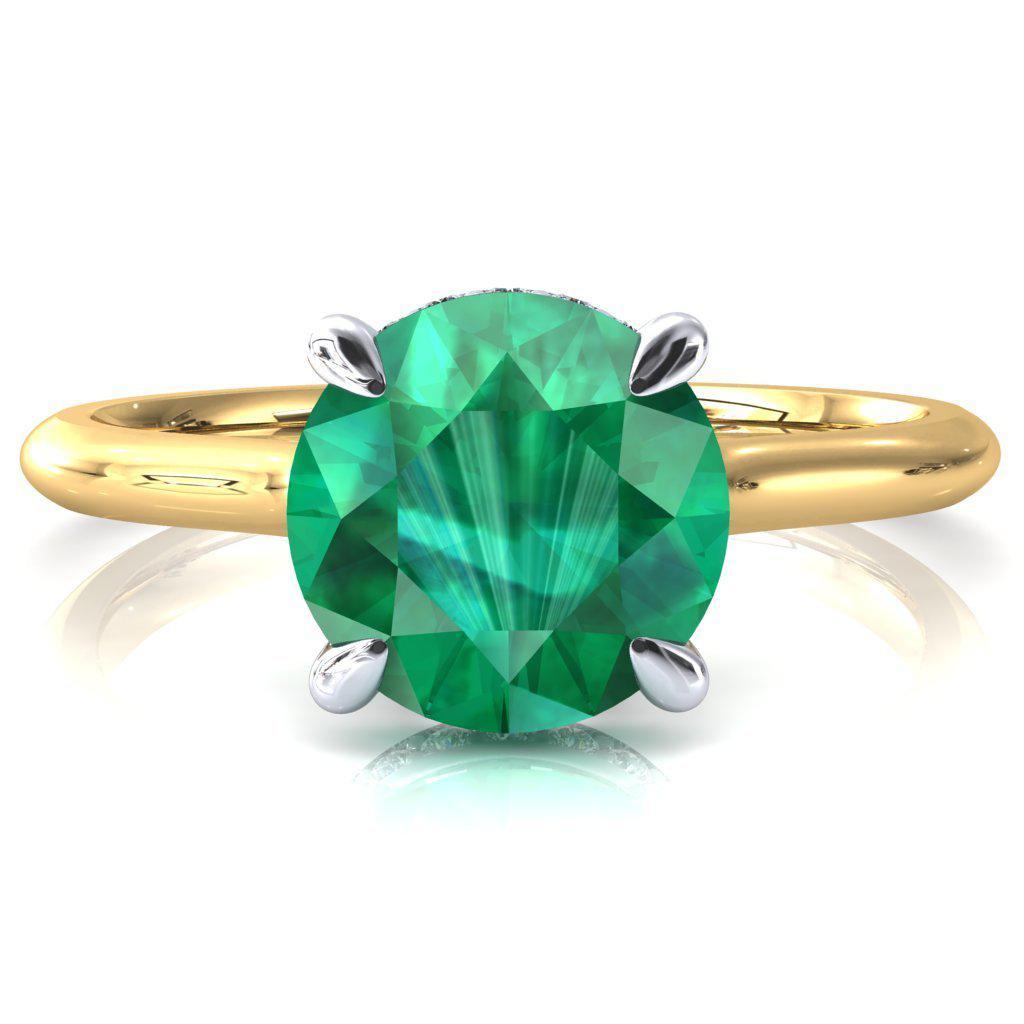 Janey Round Emerald 4 Prongs Claw Floating Halo Inverted Cathedral Ring-FIRE & BRILLIANCE