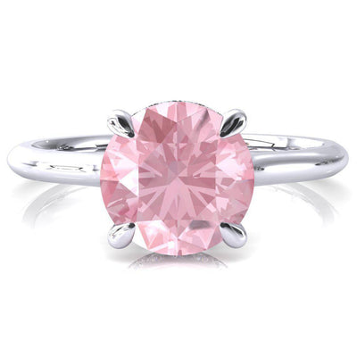 Janey Round Pink Sapphire 4 Prongs Claw Floating Halo Inverted Cathedral Ring-FIRE & BRILLIANCE