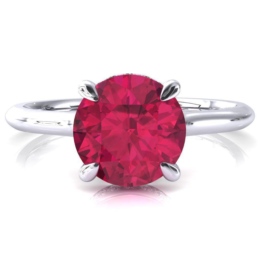 Janey Round Ruby 4 Prongs Claw Floating Halo Inverted Cathedral Ring-FIRE & BRILLIANCE