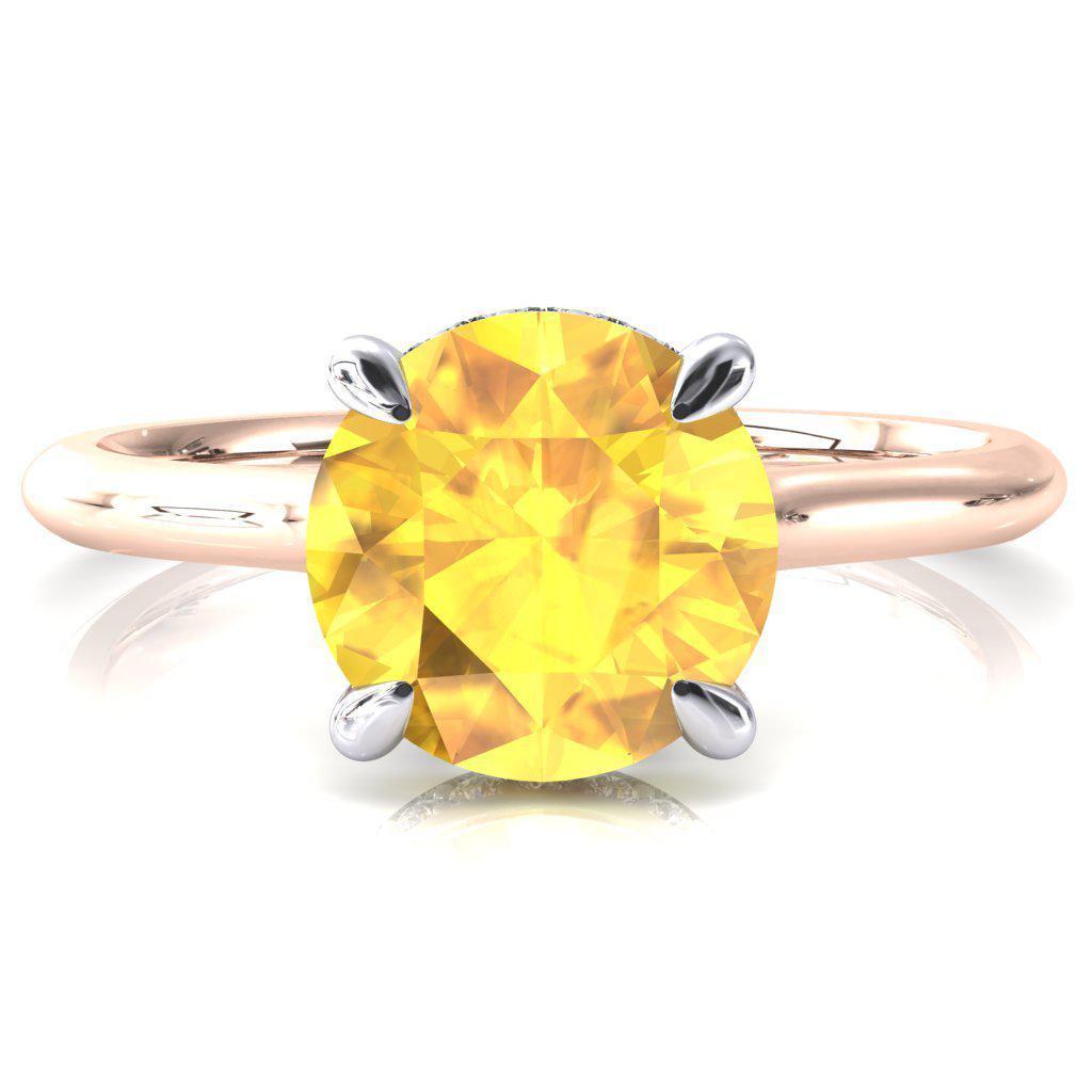 Janey Round Yellow Sapphire 4 Prongs Claw Floating Halo Inverted Cathedral Ring-FIRE & BRILLIANCE