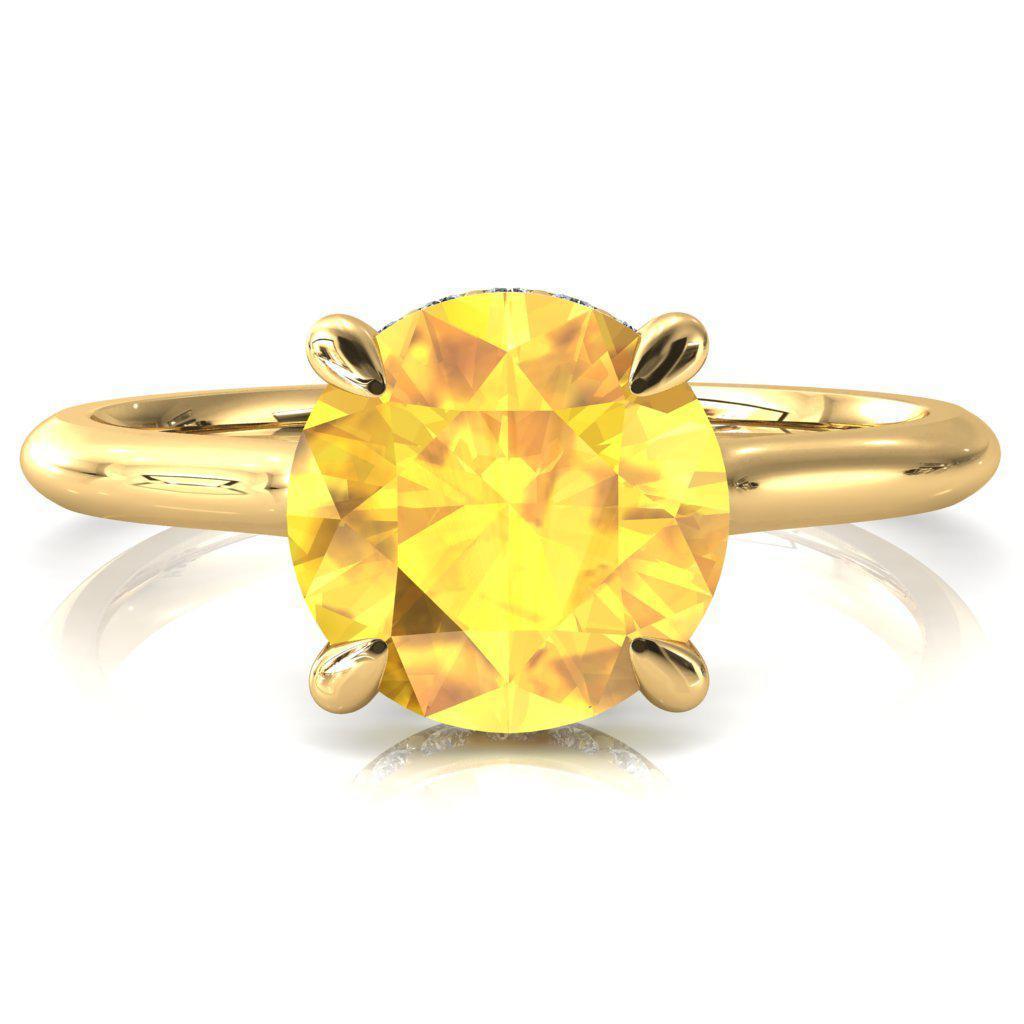 Janey Round Yellow Sapphire 4 Prongs Claw Floating Halo Inverted Cathedral Ring-FIRE & BRILLIANCE