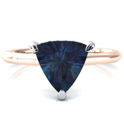 Janey Trillion Alexandrite 3 Prongs Claw Floating Halo Inverted Cathedral Ring-FIRE & BRILLIANCE