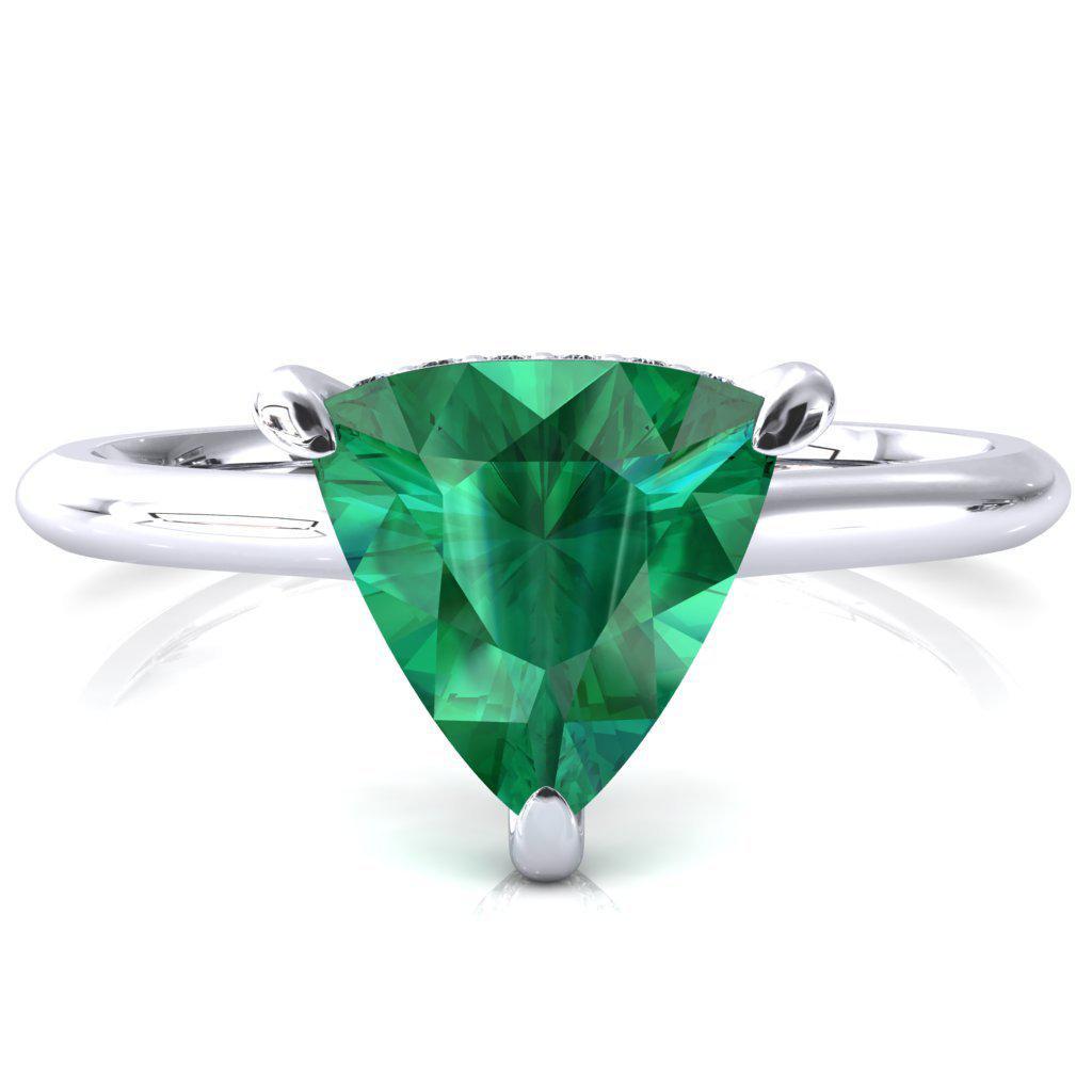 Janey Trillion Emerald 3 Prongs Claw Floating Halo Inverted Cathedral Ring-FIRE & BRILLIANCE