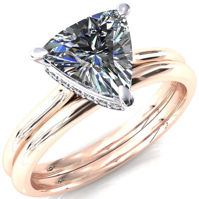 Janey Trillion Moissanite 3 Prongs Claw Floating Halo Inverted Cathedral Ring-FIRE & BRILLIANCE