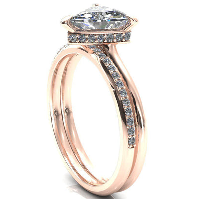 Janey Trillion Moissanite 3 Prongs Claw Floating Halo Inverted Cathedral Ring-FIRE & BRILLIANCE