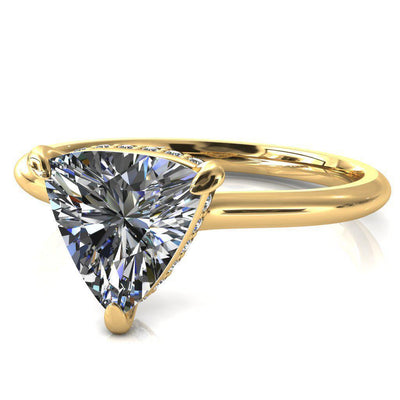 Janey Trillion Moissanite 3 Prongs Claw Floating Halo Inverted Cathedral Ring-FIRE & BRILLIANCE