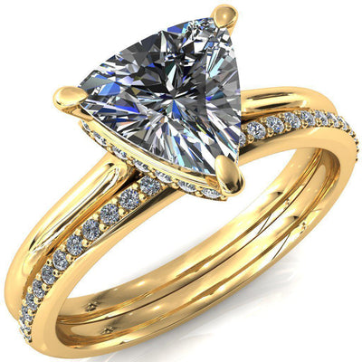 Janey Trillion Moissanite 3 Prongs Claw Floating Halo Inverted Cathedral Ring-FIRE & BRILLIANCE