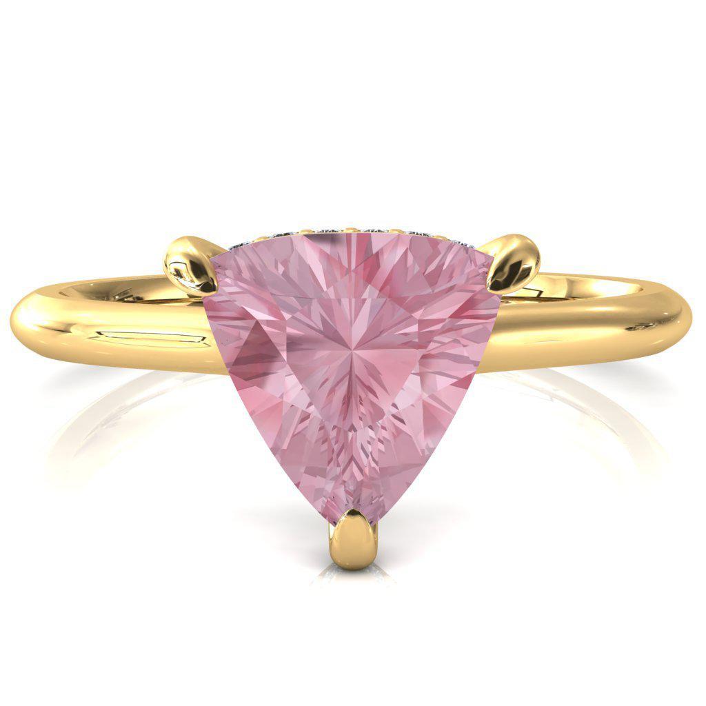 Janey Trillion Pink Sapphire 3 Prongs Claw Floating Halo Inverted Cathedral Ring-FIRE & BRILLIANCE