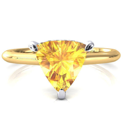 Janey Trillion Yellow Sapphire 3 Prongs Claw Floating Halo Inverted Cathedral Ring-FIRE & BRILLIANCE