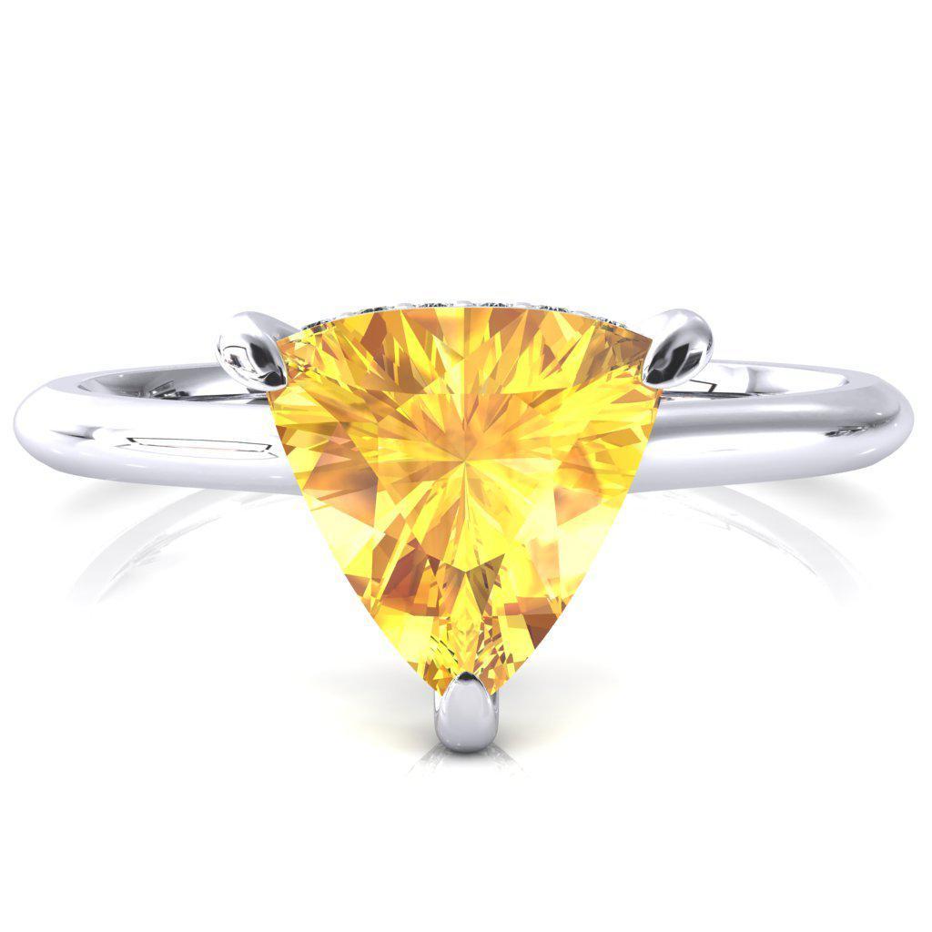 Janey Trillion Yellow Sapphire 3 Prongs Claw Floating Halo Inverted Cathedral Ring-FIRE & BRILLIANCE