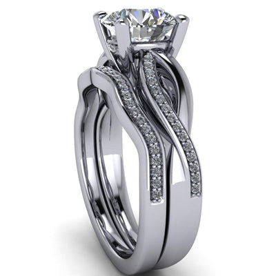 Janice Round Moissanite 4 Prong Half Infinite Accent Ring-Custom-Made Jewelry-Fire & Brilliance ®