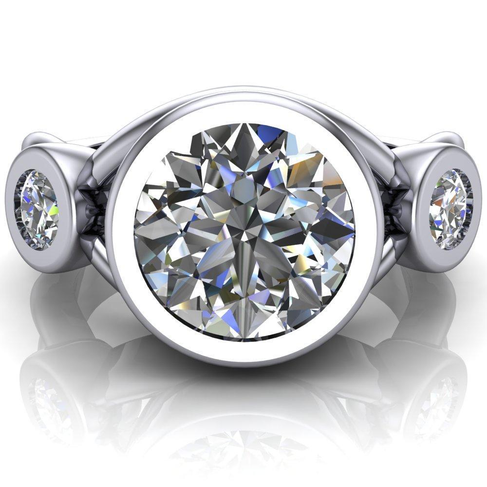 Janie Rounds Janie Round Center Stone 3 Stone Full Bezel Split Band Engagement Ring ...