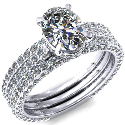 Jasmine Oval Moissanite 4 Claw Prong 3/4 Eternity 3 Sided Diamond Shank Engagement Ring-Custom-Made Jewelry-Fire & Brilliance ®