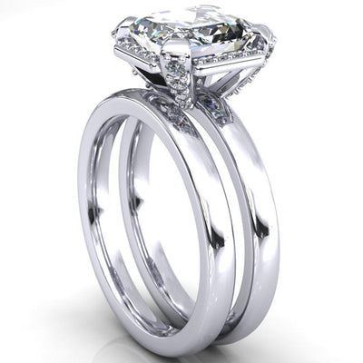 Jayne Asscher Moissanite 4 Prong Diamond Accented Halo Ring-Custom-Made Jewelry-Fire & Brilliance ®