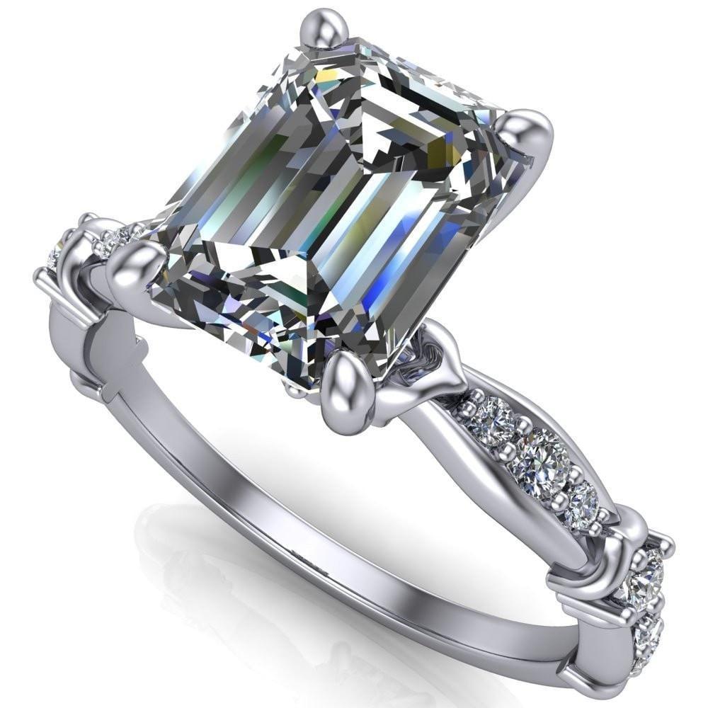 Jemaine Emerald Moissanite 4 Prong Diamond Channel Engagement Ring-Custom-Made Jewelry-Fire & Brilliance ®