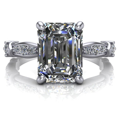 Jemaine Emerald Moissanite 4 Prong Diamond Channel Engagement Ring-Custom-Made Jewelry-Fire & Brilliance ®