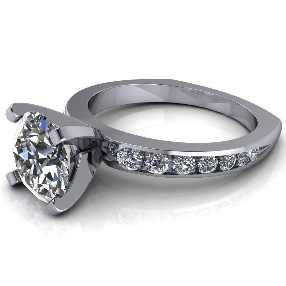 Jenesis Round Moissanite Exquisite V 4 Prong Euro Shank Diamond Row Sides Ring-Custom-Made Jewelry-Fire & Brilliance ®