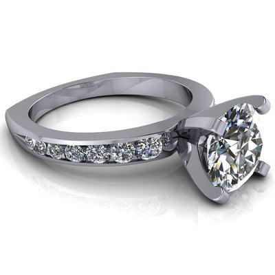 Jenesis Round Moissanite Exquisite V 4 Prong Euro Shank Diamond Row Sides Ring-Custom-Made Jewelry-Fire & Brilliance ®