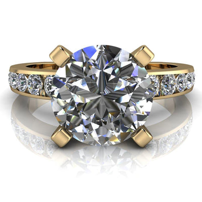 Jenesis Round Moissanite Exquisite V 4 Prong Euro Shank Diamond Row Sides Ring-Custom-Made Jewelry-Fire & Brilliance ®