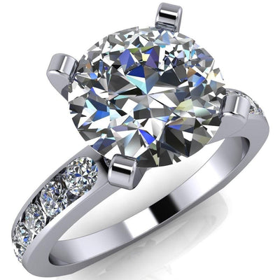 Jenesis Round Moissanite Exquisite V 4 Prong Euro Shank Diamond Row Sides Ring-Custom-Made Jewelry-Fire & Brilliance ®