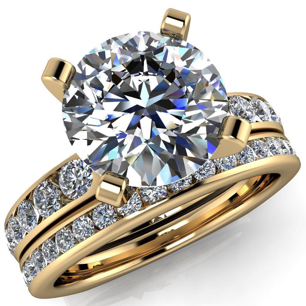 Jenesis Round Moissanite Exquisite V 4 Prong Euro Shank Diamond Row Sides Ring-Custom-Made Jewelry-Fire & Brilliance ®