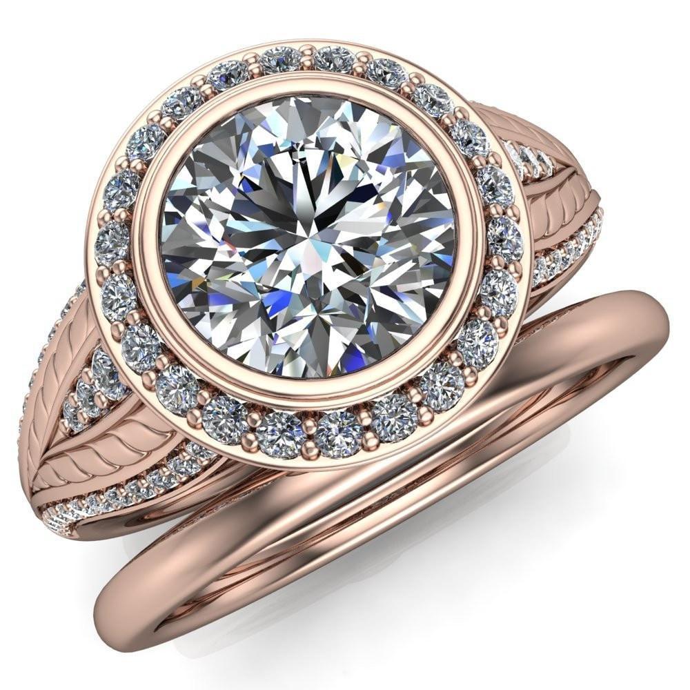 Jessica Round Moissanite Bezel Set Halo Diamond Etched Design Cobra Ring-Custom-Made Jewelry-Fire & Brilliance ®