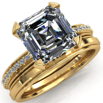 Joan Asscher Moissanite 4 Prong Diamond Channel Ring-Custom-Made Jewelry-Fire & Brilliance ®