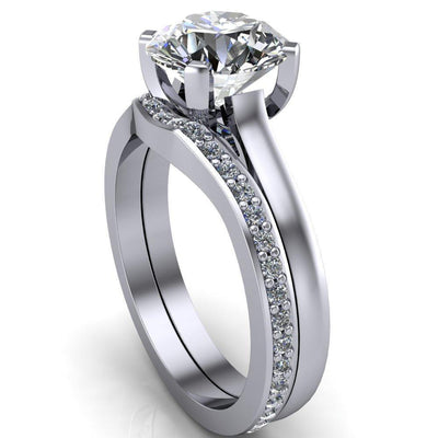 Jocelyn Round Moissanite Classic 4 Prongs Cathedral Solitaire Ring-Custom-Made Jewelry-Fire & Brilliance ®